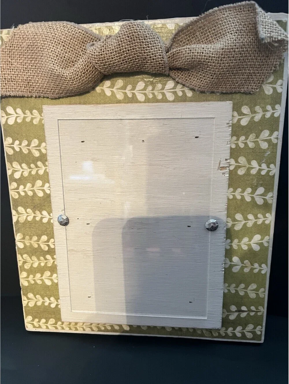 Unique  and rustic handmade farmhouse floral green frame & burlap bow 5x7